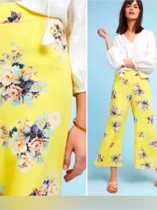 Anthropologie Pants - Anthropologie Yellow Floral Wide-Leg Pants